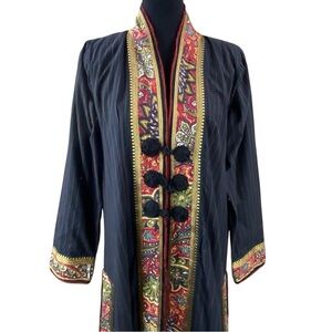 Vintage J. Peterman Tamerlane Indian Caftan Coat Size 6 Black Gold Boho